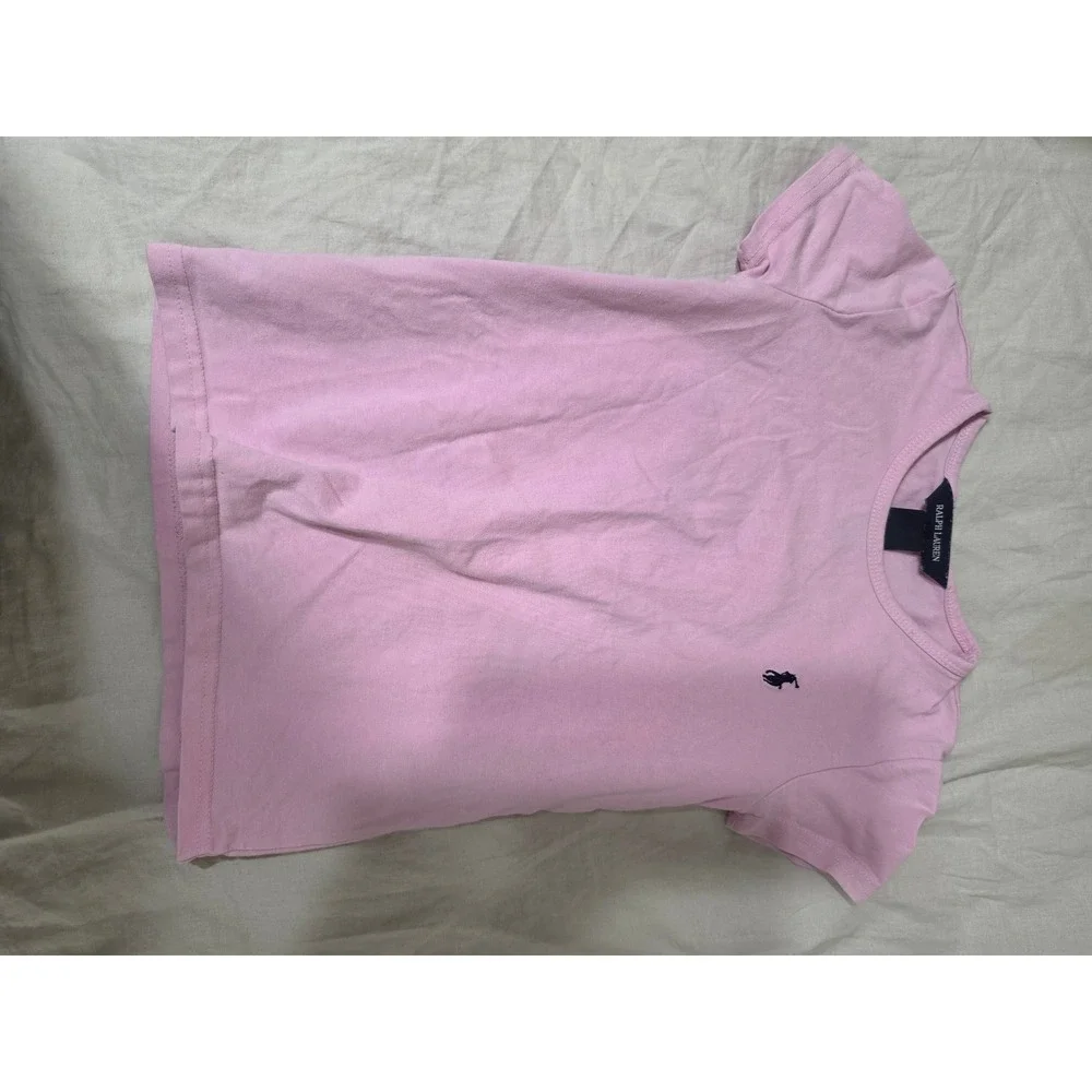 Ralph Lauren Girls Pink Short Sleeve Crewneck Pony Logo T-Shirt Size 6X